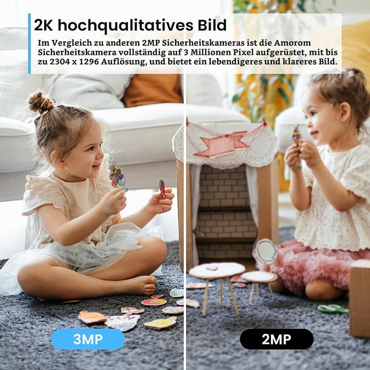 AMOROM WLAN Überwachungskamera Innen 360°, 2K KI-Kamera Überwachung mit Benutzerdefinierte Szenariow