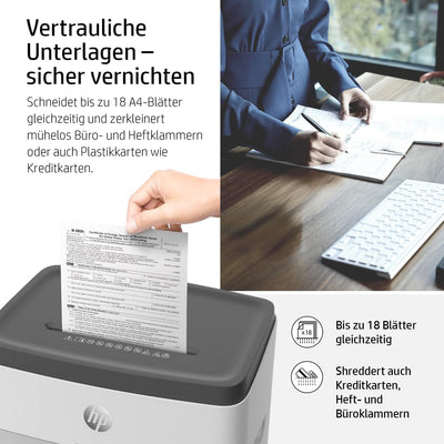 HP OneShred 18CC, Aktenvernichter, Sicherheitsstufe P-4, Cross Cut, 18 Blatt, 2805 weiss 18 Blatt Cr