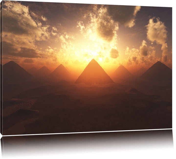 Pyramiden beim Sonnenuntergang Format: 100x70 auf Leinwand, XXL riesige Bilder fertig gerahmt mit Ke