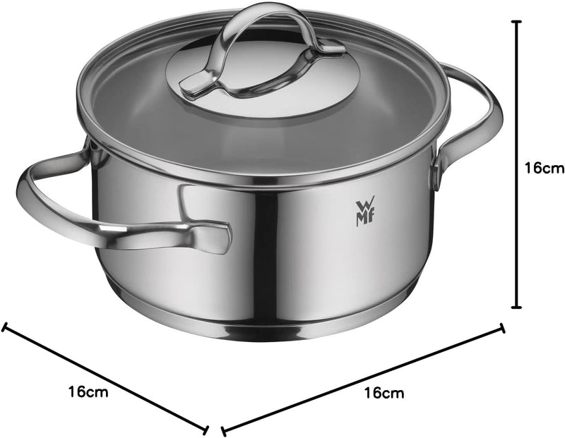WMF Aparto Kochtopf klein 16cm, mit Glasdeckel, Bratentopf, Induktionsgeeignet, 1,4l, Cromargan Edel