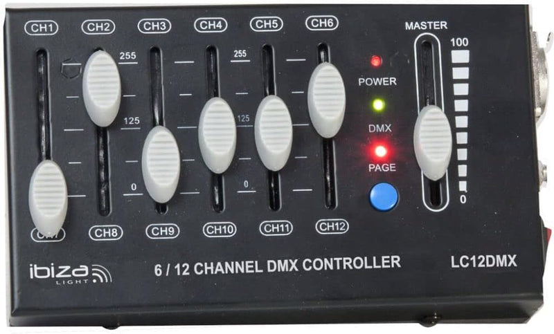 Ibiza - LC12DMX - 12 Kanal DMX Controller in 2 Seiten zu 6 Kanälen - XLR Ausgang - Schwarz LC12DMX S