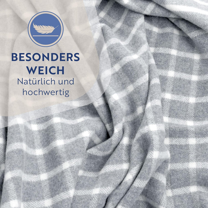 Nostra Andora Tagesdecke 140x200, Grau | Picnic Blanket | Weiche Merino Wolldecke mit 10% Kaschmir |