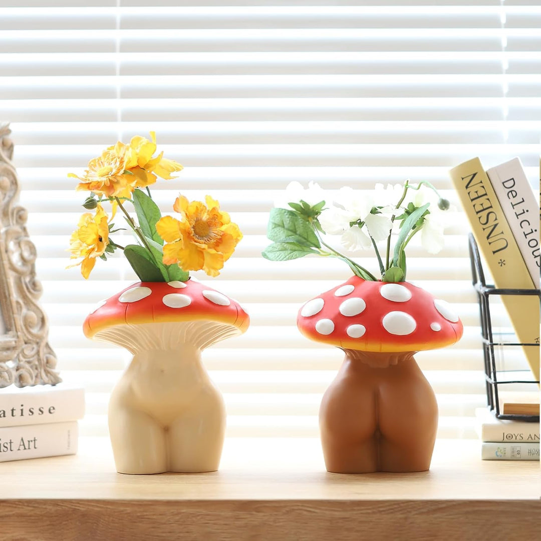 GUGUGO Pilz-Lady-Körpervase für Blumen, flippige Pilz-Dekoration, eklektische Lady Form Butt Vasen f
