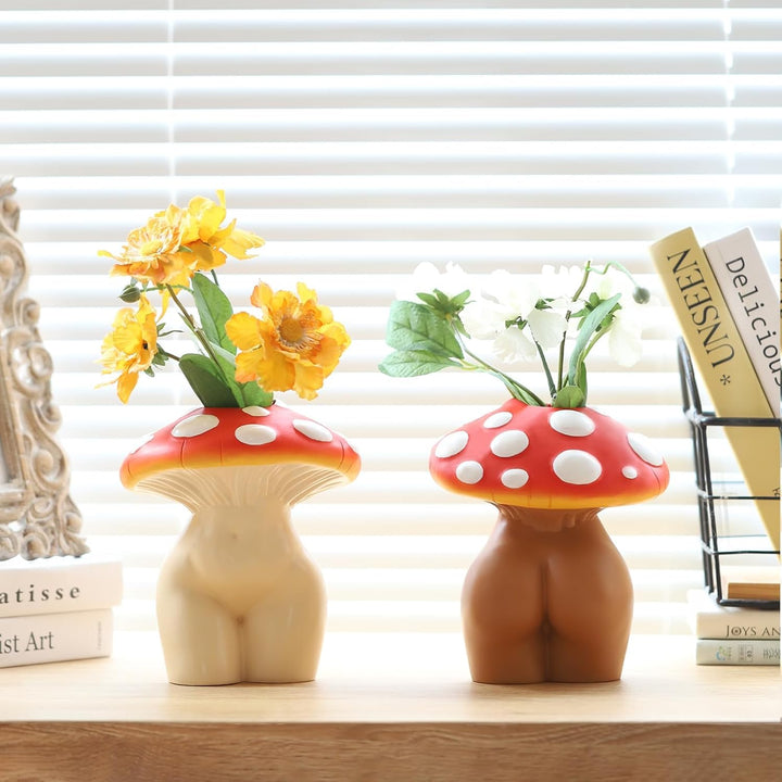 GUGUGO Pilz-Lady-Körpervase für Blumen, flippige Pilz-Dekoration, eklektische Lady Form Butt Vasen f