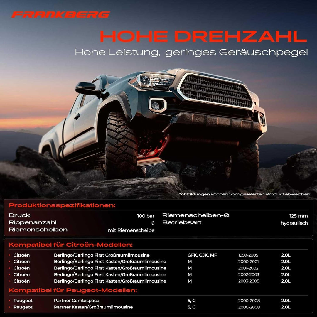 Frankberg Servopumpe Hydraulisch Lenkung Kompatibel mit Berlingo MF M_ 2.0L 1999-2002 Partner Combis