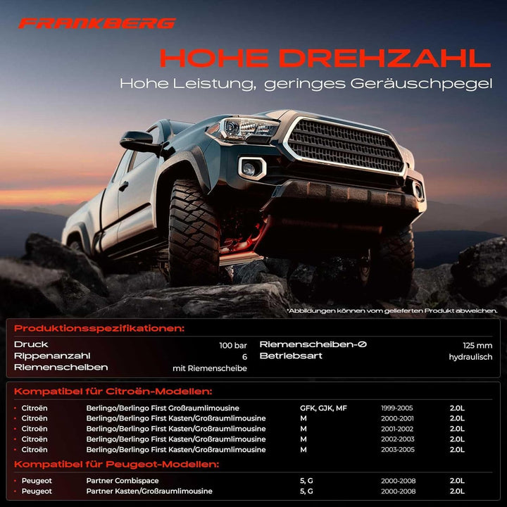 Frankberg Servopumpe Hydraulisch Lenkung Kompatibel mit Berlingo MF M_ 2.0L 1999-2002 Partner Combis