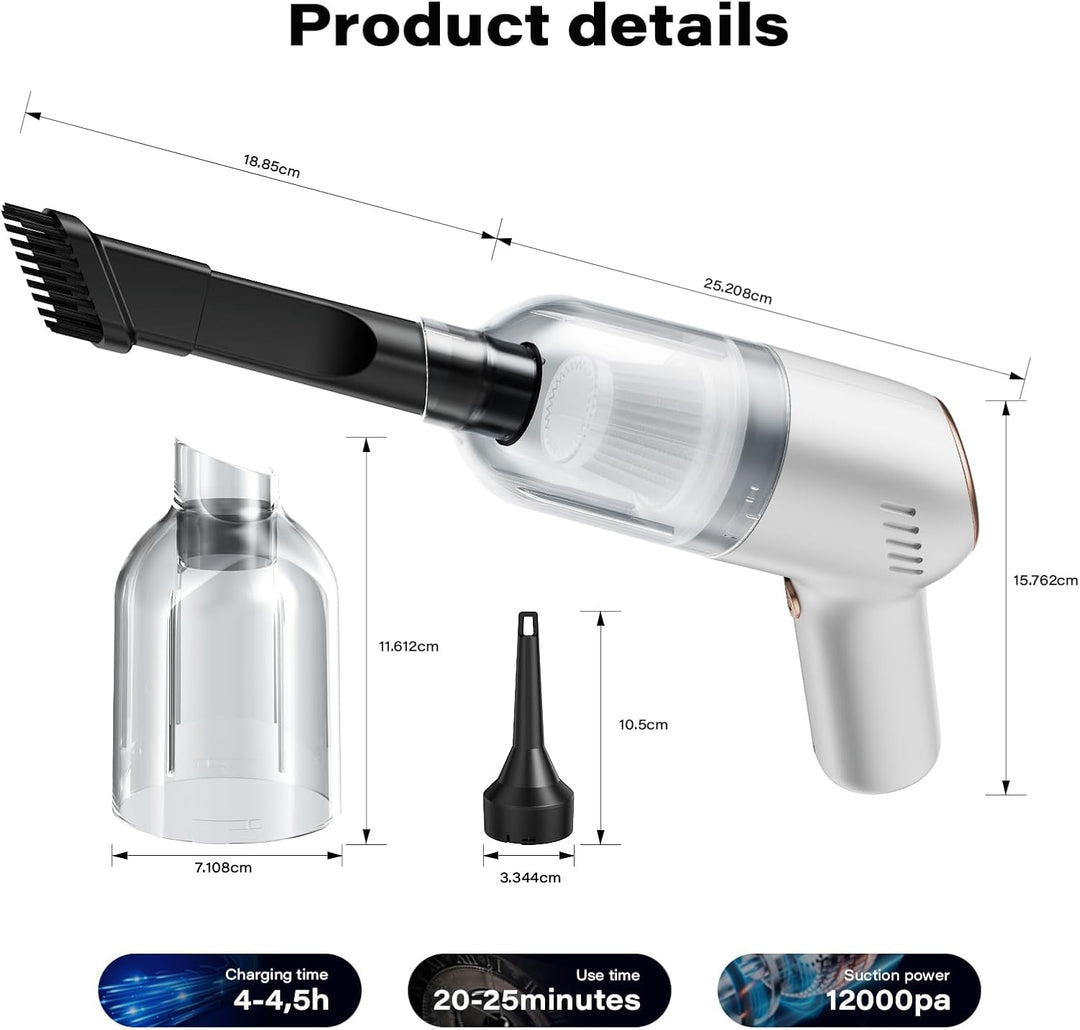 APPS2Car Handstaubsauger 3-in-1,12000Pa Auto Staubsauger Stark, Aufladbar Tragbar Leicht Handstaubsa