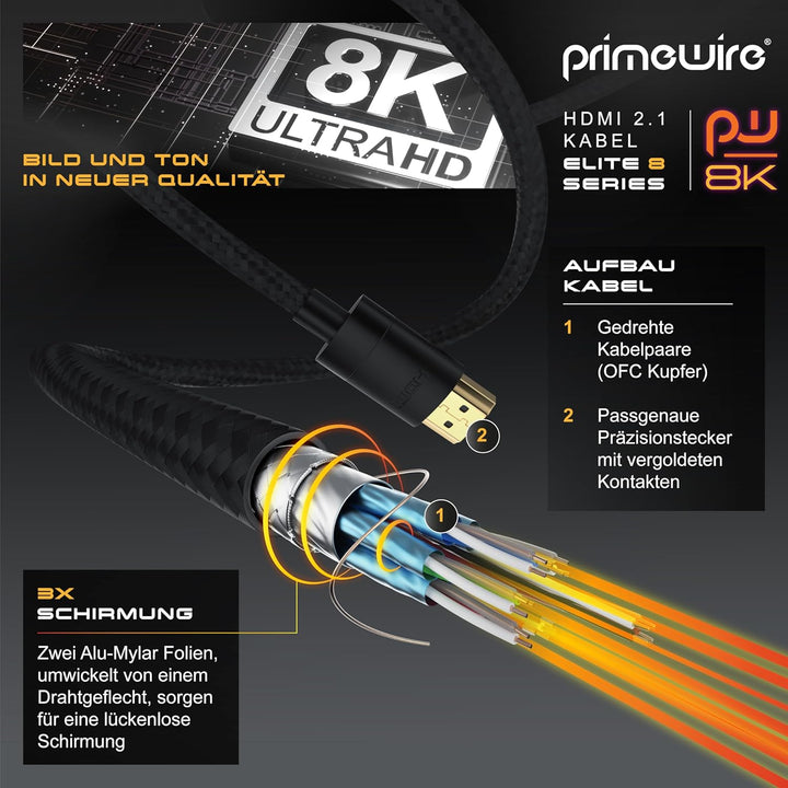 CSL - 8k / 4k HDMI Kabel 2.1/2.0-4m - 8K @ 60Hz / 120Hz - 4K @ 240Hz - 48 Gbit/s - 3D - Ultra High S