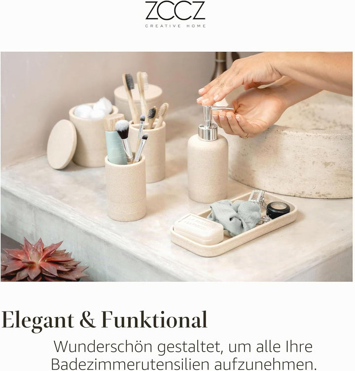 ZCCZ Badezimmer Set – 6 Teile – Badezimmer Organizer mit Zahnbürstenhalter, Seifenspender, Seifensch