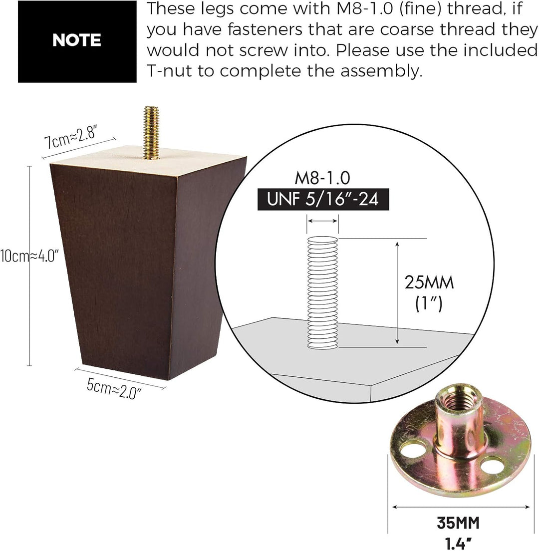 10cm Holz Tischbeine, La Vane 4 Stück Walnuss Massivholz Pyramide Ersatz Möbelfüsse Möbelbeine mit v