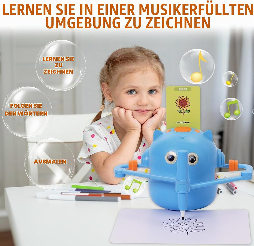 Malroboter für Kinder, Zeichenroboter Kinder mit Sprachanleitung, 100 Karten &amp; 14 Stift, Mal-Roboter