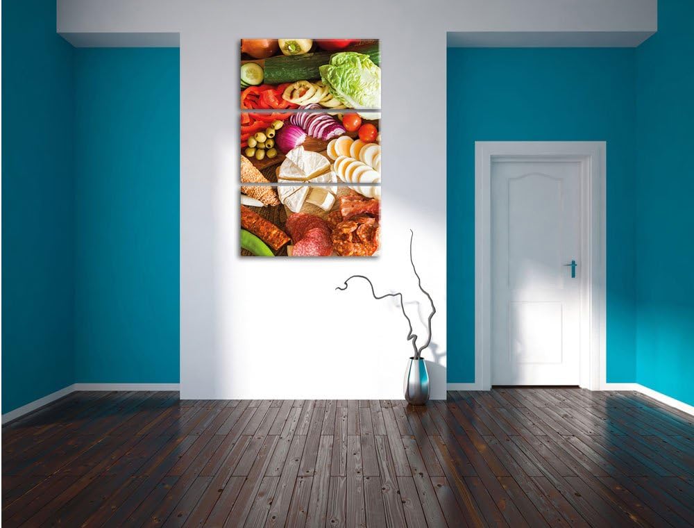 Pixxprint Brot Brötchen Frühstück Bäcker Milch Weizen 3-Teiler Leinwandbild 120x80 Bild auf Leinwand