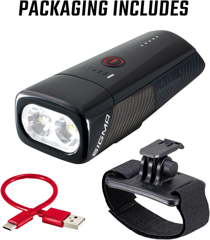 Sigma Sport – Buster 1100 | Fahrradbeleuchtung vorne mit 1100 Lumen | Wiederaufladbare Helmleuchte m