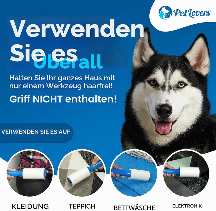 PetLovers Extra klebrige Fusselrolle Mega Value Set 450 Blatt für die Tierhaarentfernung, Hunde- und