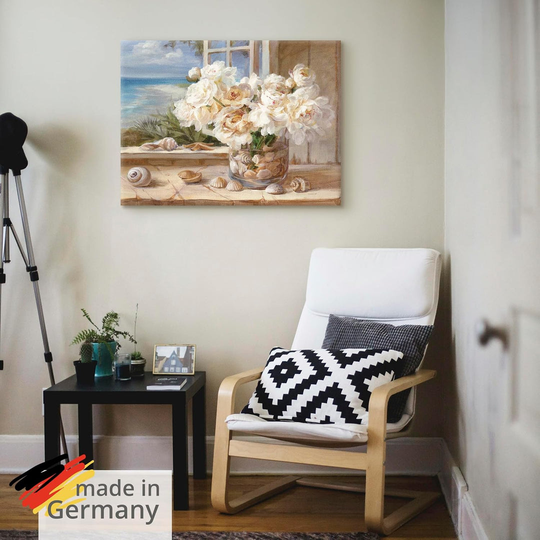 ARTland Leinwandbilder Wandbild Bild auf Leinwand 60x45 cm Wanddeko Fensterblick Fenster Strand Meer