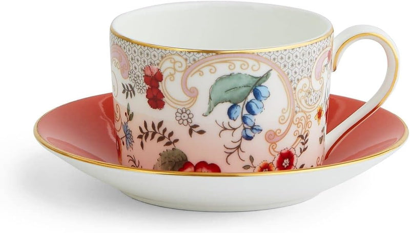 Wedgewood Wonderlust Rococo Flowers Teacup Straight 0,15L & Saucer in Gift Box Midnight Crane, Midni