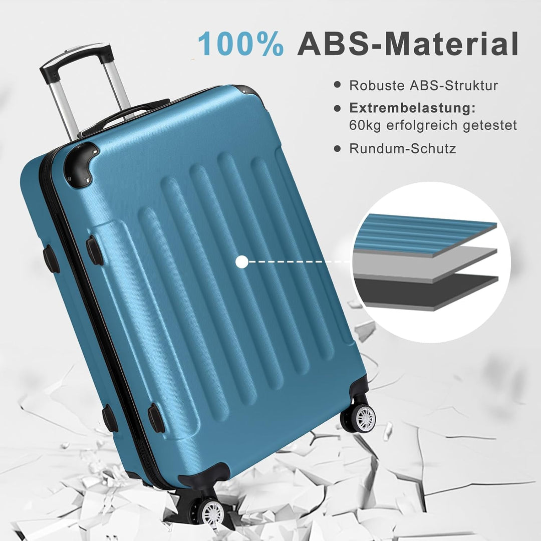 LALAHO Kofferset 4 teilig Hartschale, Koffer Set aus ABS, Reisekoffer mit Rollen Gross, Hartschalenk