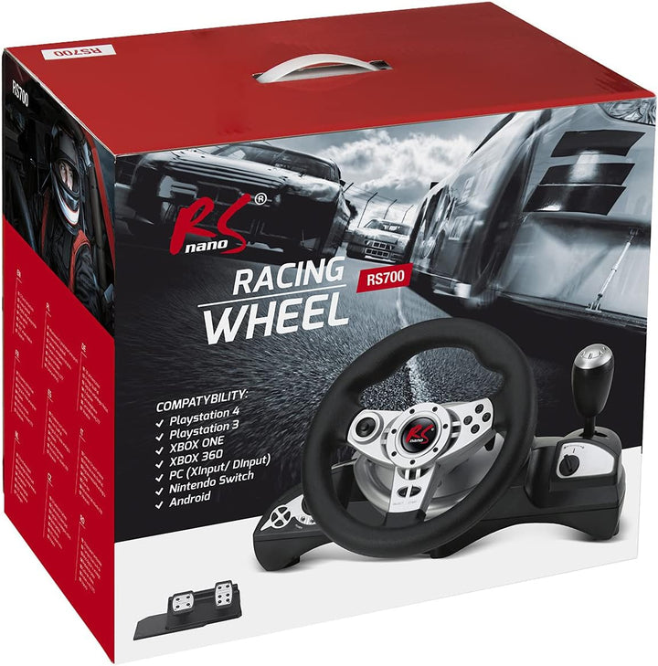 RS700 Gaming Rennlenkrad 270° Lenkbereich Ganghebel Gas- und Bremspedal Vibrationen 7 in 1 Lenkrad K