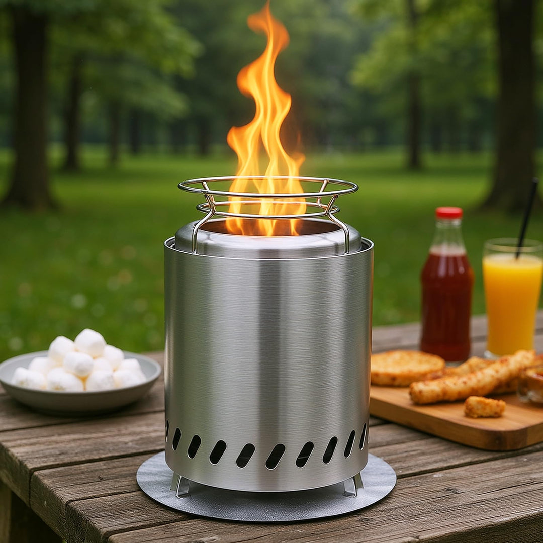 SMOOL Rauchfreier Tischfeuerkorb, Edelstahl raucharm, tragbaher Ofen für Camping, Outdoor & Terrasse