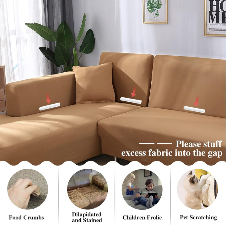 Jaotto Sofa Überwürfe Sofabezug Elastische Spandex Stretch Sofabezüge Couchbezug für L-Form Sofa Uni