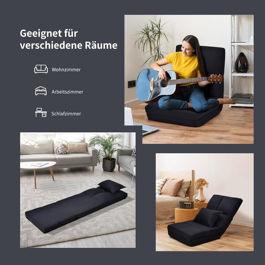 GOPLUS Bodenstuhl, Bodensessel mit 5-Fach Verstellbarer Rückenlehne &amp; Kissen, Bodensofa mit Schlaffu