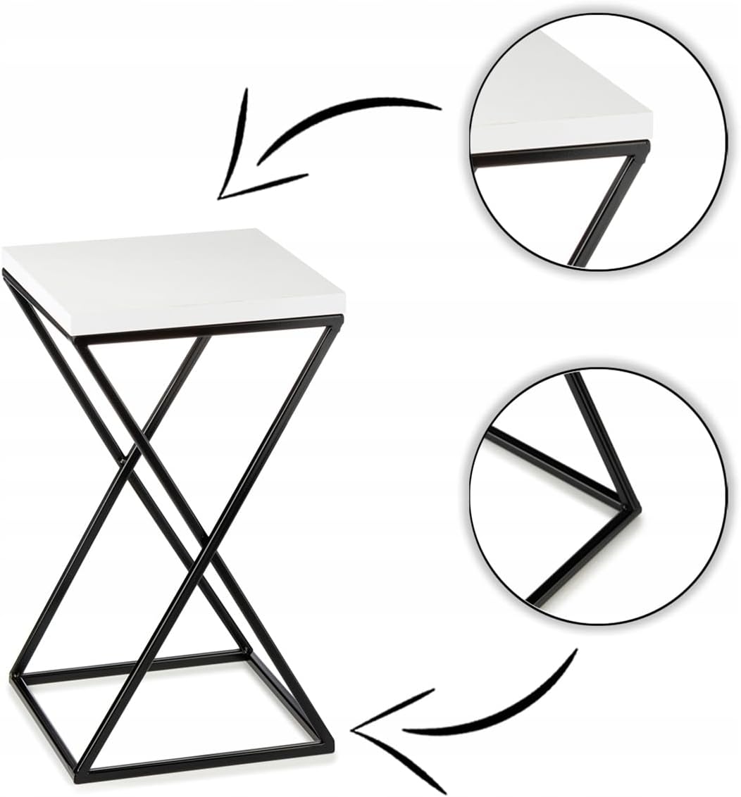 Pflanzenständer Metall 40 cm Hoch - Stabiler und Fester Blumenhocker mit Weiss MDF-Platte auf Schwar
