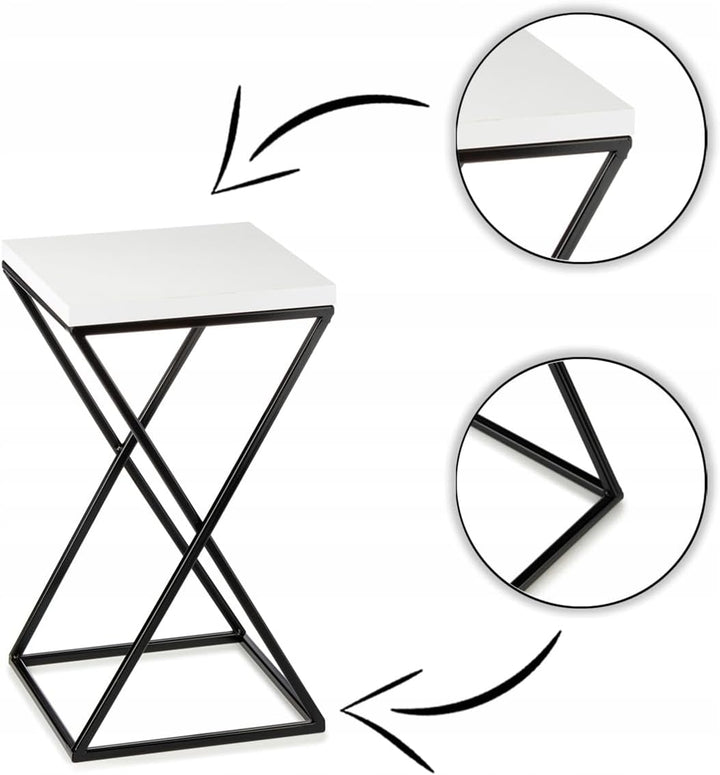 Pflanzenständer Metall 40 cm Hoch - Stabiler und Fester Blumenhocker mit Weiss MDF-Platte auf Schwar