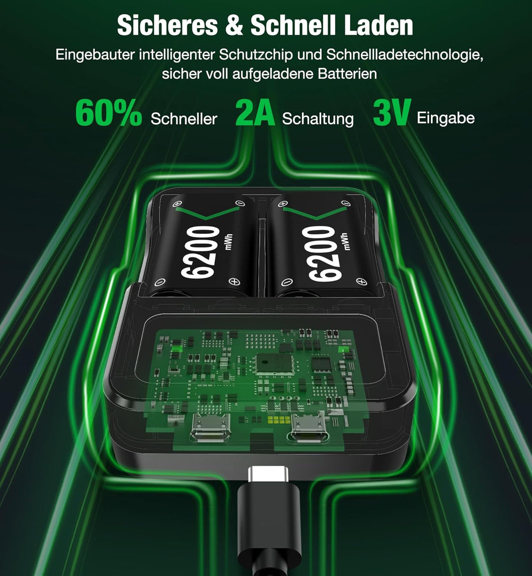 Akku für Xbox One/Series X&S Controller, 2 Stück 5520mWh Akku (2x2550mAh) Hoher Kapazität Batterien,