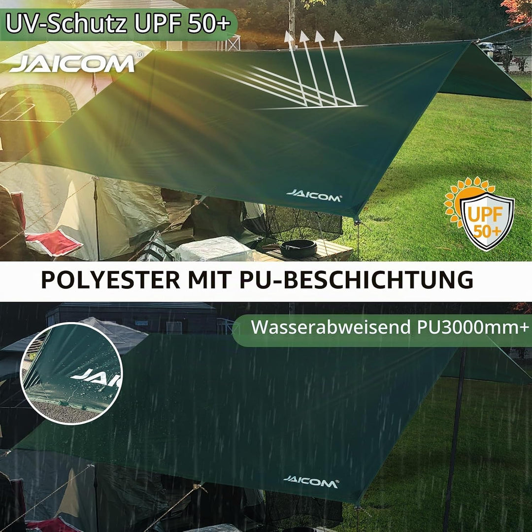 JAICOM Tarp Wasserdicht - 3x3M/4M/5M Camping Zeltplane, Ultraleicht und Tragbar, UV-Schutz &amp; Schnee