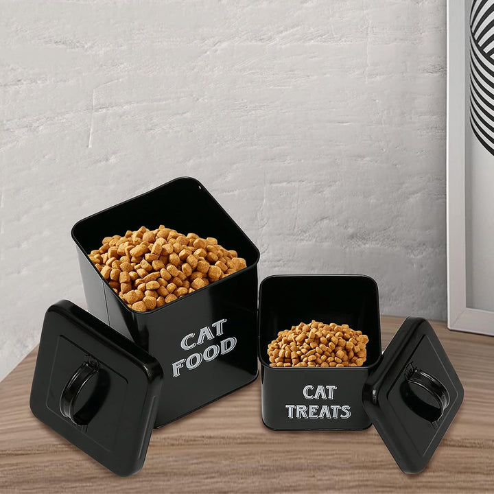 Pethiy Katzenfutter und Katzenleckerli behälter Set mit Schaufel –Beschichteter Kohlenstoffstahl – d