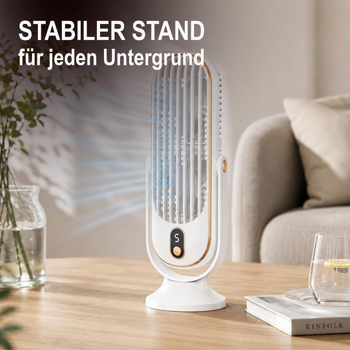 Bestlivings Tischventilator Akku Weiss 5 Stufen leise, Weiss