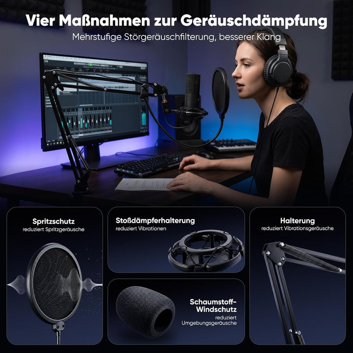 FIFINE Streaming Mikrofon PC mit Arm, USB Mikrofon PS4 PS5, Microphone für Gaming Podcast Studio, Po