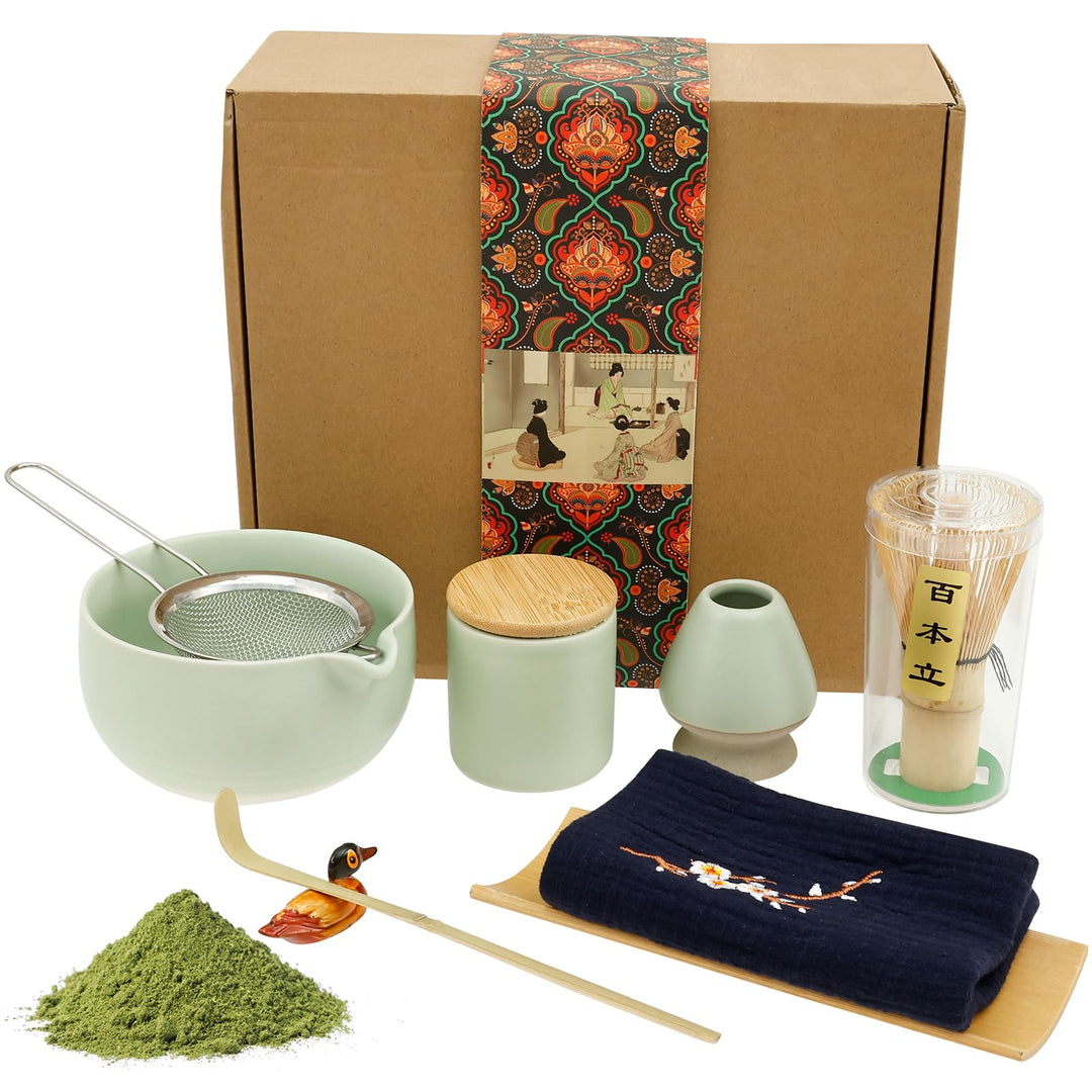 Matcha Set,9 Stück Matcha Schneebesen Set,Matcha Tee set mit Teelöffel,Besenhalter,Löffelhalter,Matc