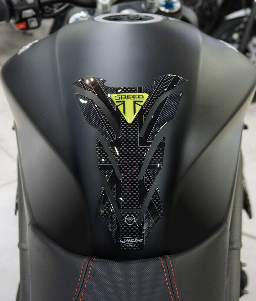 LABELBIKE 3D Aufkleber Motorrad Tankpad kompatibel mit Triumph | Speed Triple 1050 Union Jack, Harzs