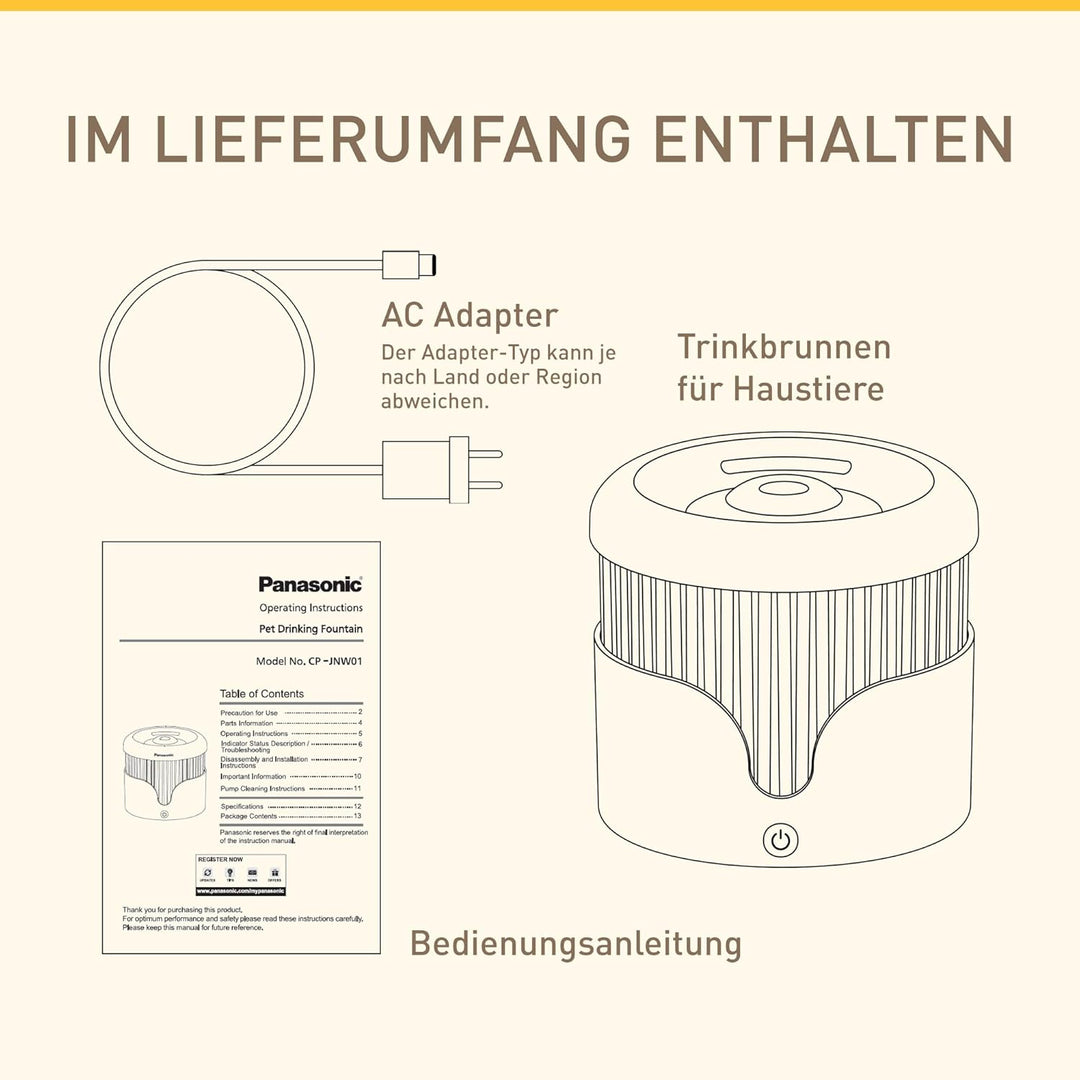 Panasonic CP-JNW01CW Trinkbrunnen für Haustiere, Wasserbrunnen für Katzen & kleine bis mittelgrosse