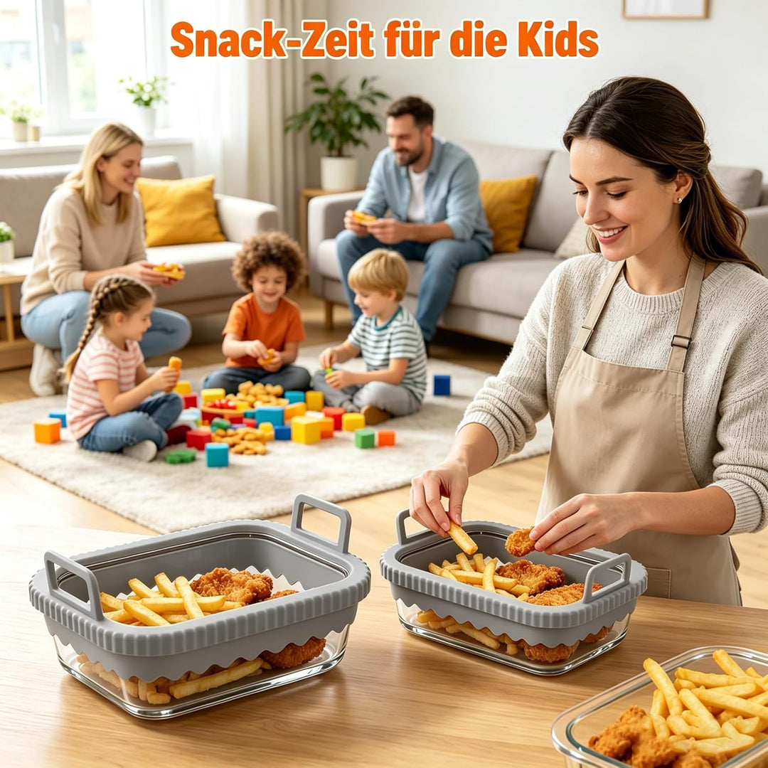 Glasform für Airfryer, Glas Auflaufform Airfryer mit Silikongriffen für Ninja Heissluftfritteuse Zub
