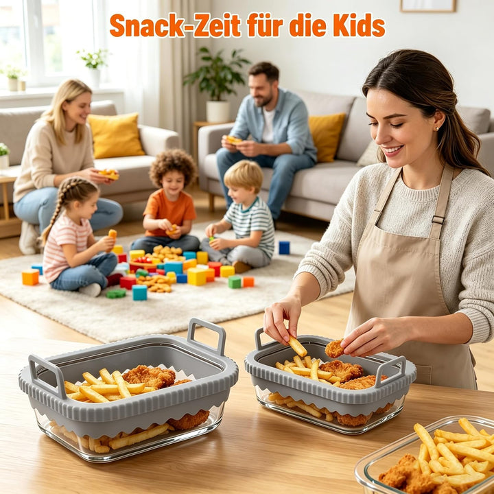 Glasform für Airfryer, Glas Auflaufform Airfryer mit Silikongriffen für Ninja Heissluftfritteuse Zub