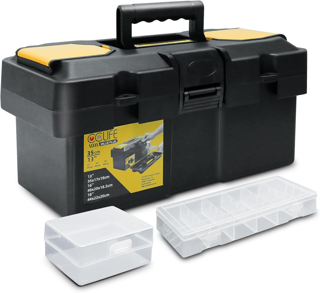 CCLIFE Werkzeugbox 13" Werkzeugkasten 35 x 17 x 18 cm Koffer mit 2 kleinen Aufbewahrungsboxen, Schne