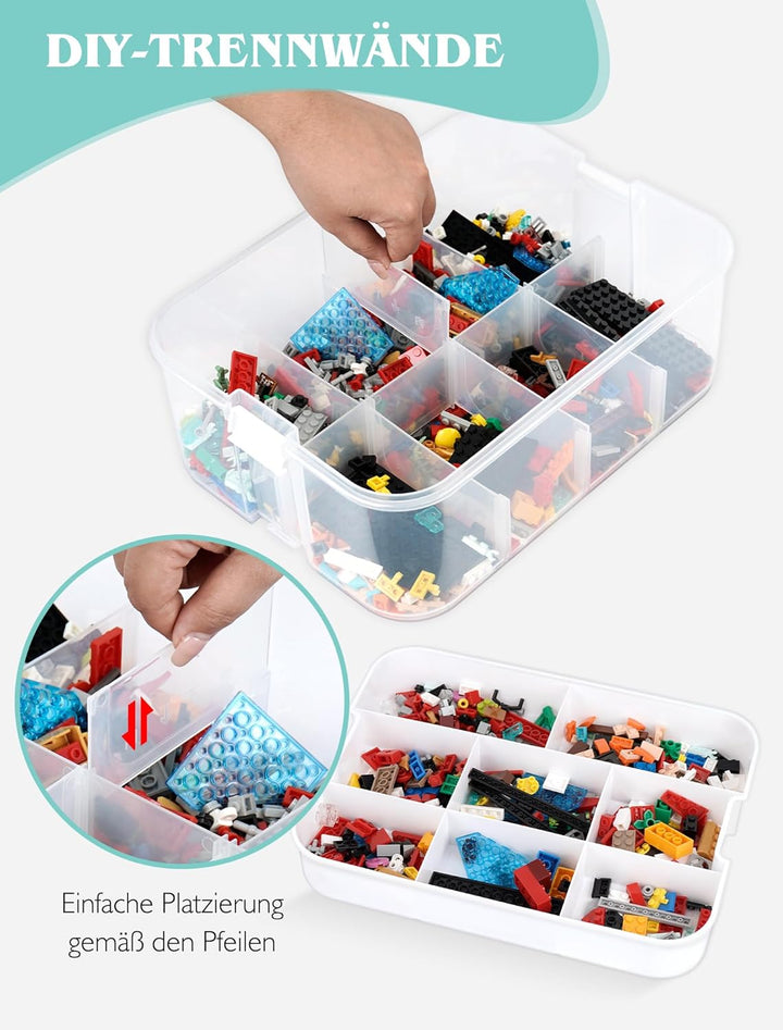 Aufbewahrungsboxen mit Deckel für Lego, 2 Ebenen Transparente Sortierboxen für Kleinteile, Plastik S
