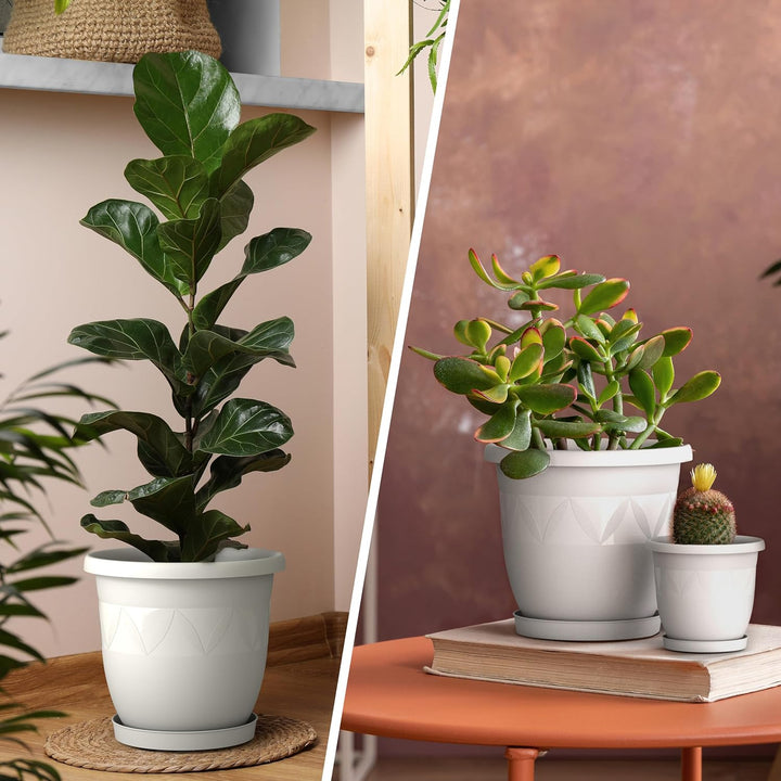 Plastard Blumentöpfe 5er Set 30 cm Durchmesser Weiss runder Pflanzkübel mit Untersetzer aus Kunststo