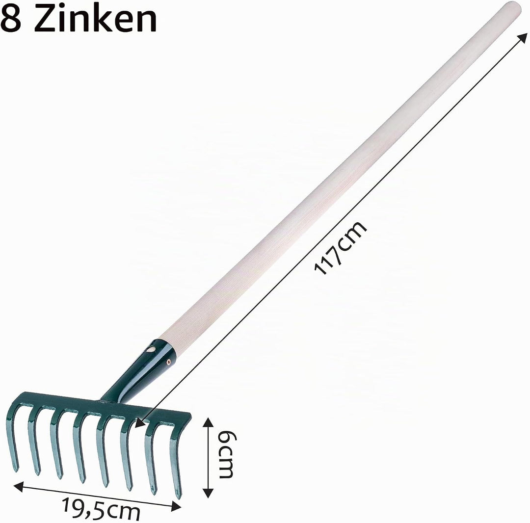 KADAX Rechen aus Metall, Flache Harke mit Stiel aus Holz, Laubbesen für Garten, Beet, Laubrechen, Ra