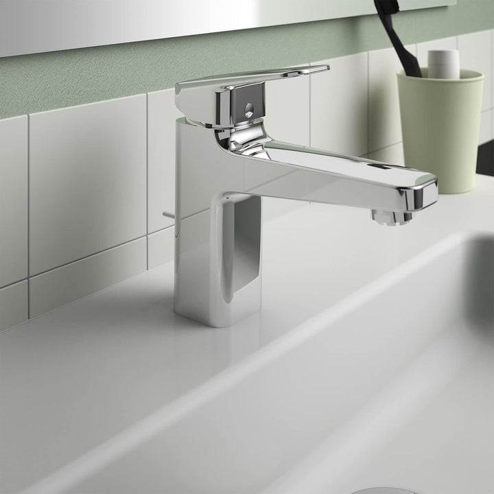 Ideal Standard BD230AA Ceraplan Waschtischarmatur H90, mit Zugknopf-Ablaufgarnitur, Ausladung 12,4 c