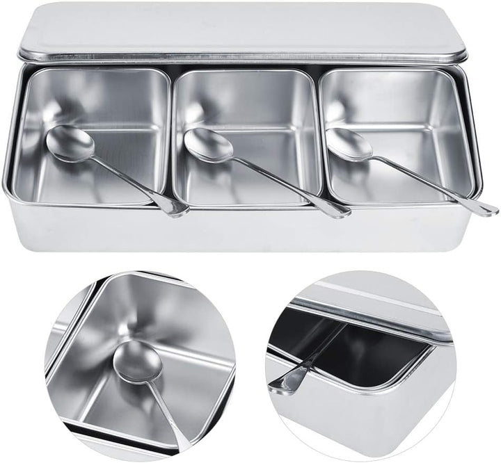 Hapivida Zutatenbehälter Pizza Edelstahl 344x157x65mm 3 Gitter Gewürzbox Beilagenbehälter Gewürz Beh