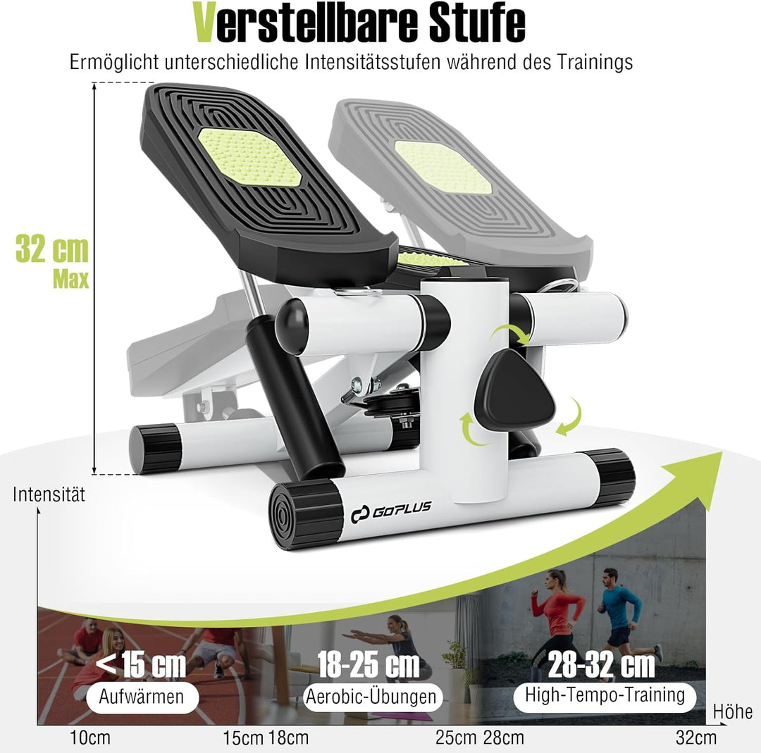 GOPLUS Mini-Stepper, Fitness-Stepper mit Widerstandsbändern, rutschfeste Pedale, hometrainer, Swings