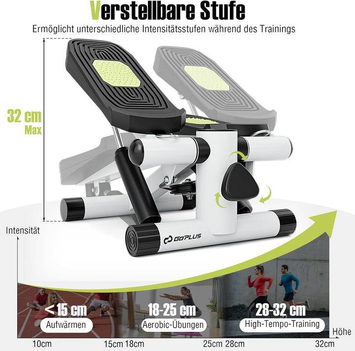 GOPLUS Mini-Stepper, Fitness-Stepper mit Widerstandsbändern, rutschfeste Pedale, hometrainer, Swings