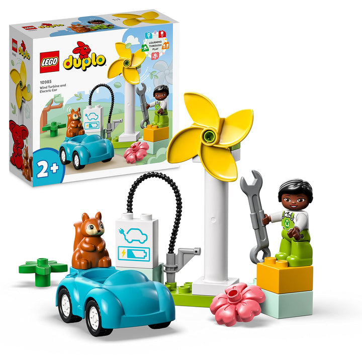 LEGO 10985 DUPLO Town Windrad und Elektroauto, Spielzeugauto-Lernspielzeug für Mädchen und Jungen ab
