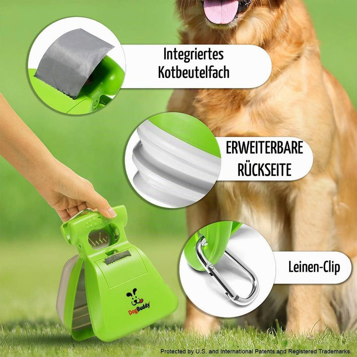 DogBuddy Kotschaufel, tragbare Hundekotschaufel, hygienische Hundekot-Aufsammlung, Hundeleinen-Clip