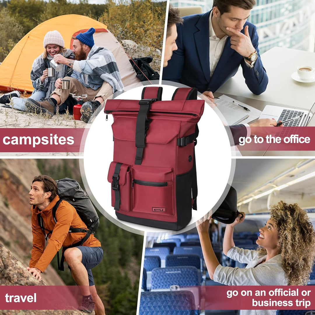 Rucksack Damen,Rolltop Rucksack Herren,28L Gross Schulrucksack Rucksack Wasserdicht mit Laptopfach 1