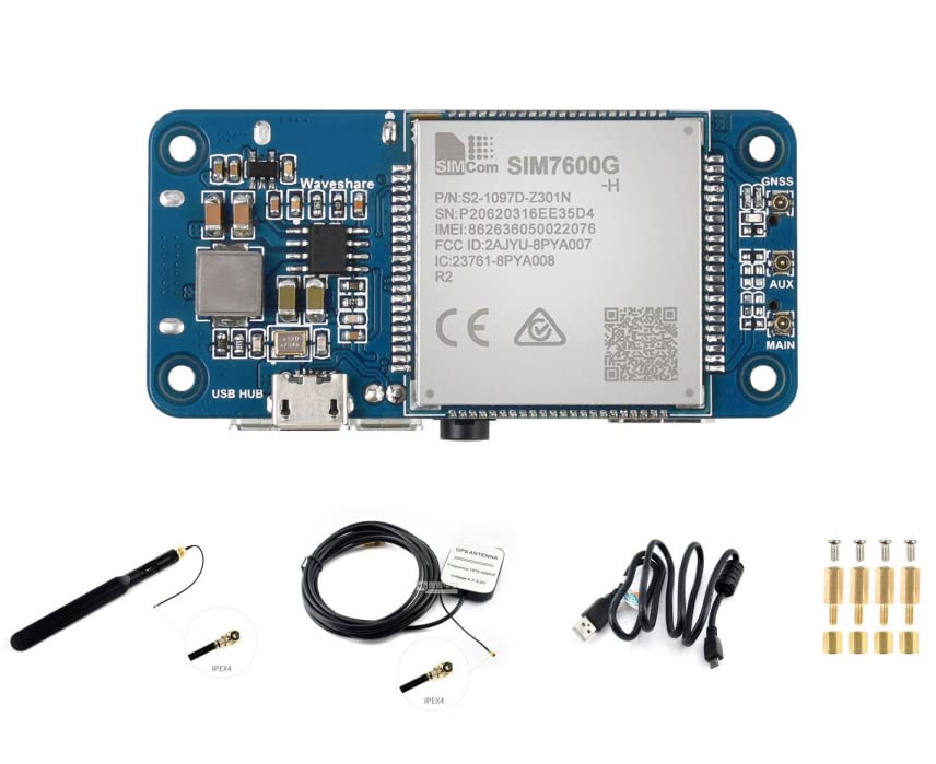 Waveshare SIM7600G-H 4G HAT, Global Band, Enabling LTE Cat-4 4G / 3G / 2G Communication & GNSS Posit