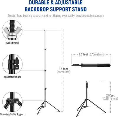 NEEWER 8,5x10 Fuss verstellbares Hintergrundständer Set, Fotografie Hintergrund Unterstützungssystem